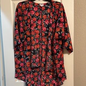 LuLaRoe Kimono with Red and Pink Rose Pattern